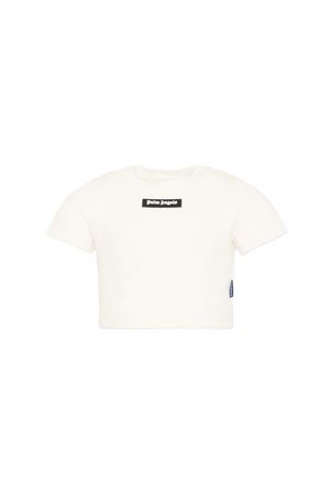 T-Shirt avorio per bambina con logo PALM ANGELS KIDS | PGAA017S26JER001002